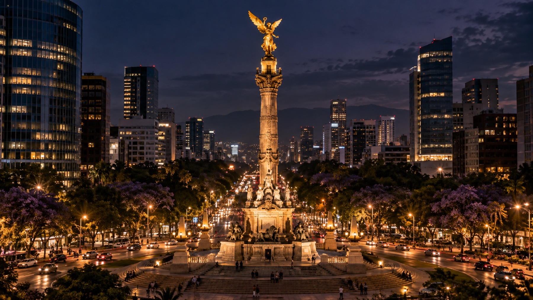 Vista nocturna de Ciudad de México